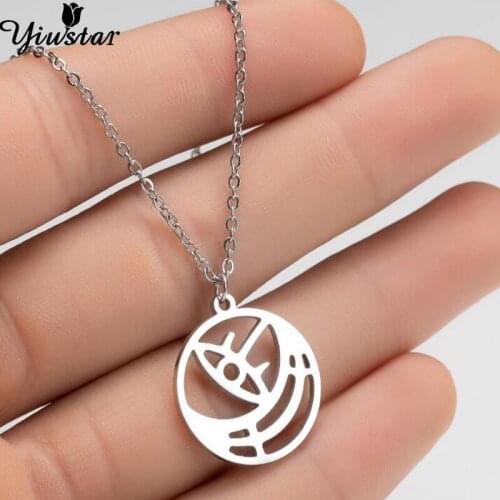 Yiustar Origami Stainless Steel Eye Necklace Hollow Crescent Moon Necklace & Pendant Round Chokers for Women Men Gift Party