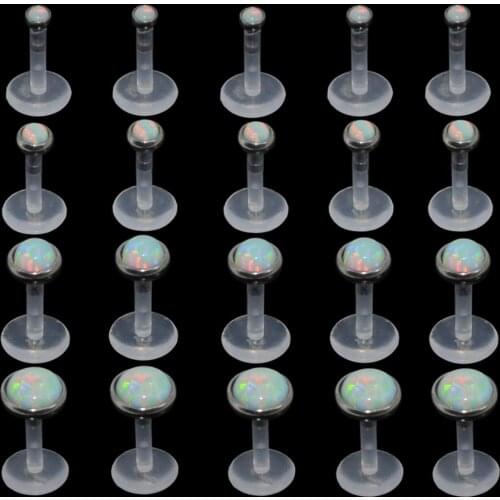 2Pcs Flexible Bioplastic Opal Push in Lip Labret Ring Monroe Ear Tragus Cartilage Helix Stud Piercing Jewelry