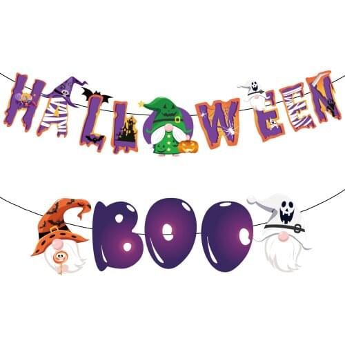 BA281 Boo Halloween Theme Design Happy Halloween Banner Witch Ghost Castle Halloween Party Banners for Kids Funny Banners