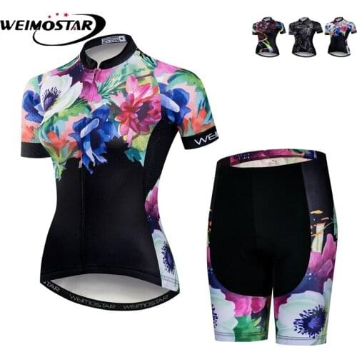 Weimostar Team Womens Cycling Jersey Black Ropa Ciclismo Short Sleeve Cycling Clothing Bike Bicycle Shirt Tops Bib Shorts Set