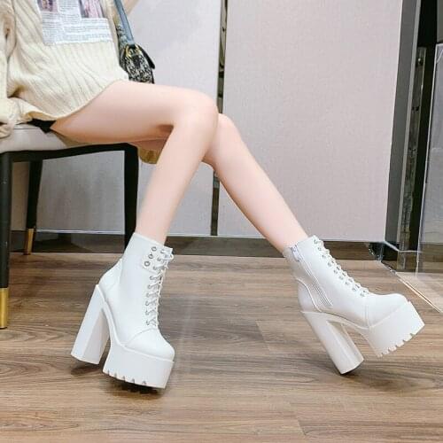 18cm/20cm Super High Heel Platform Shoes Womens Chunky Heels Catwalk Show Stage Mannequin Shoes Slimming Ankle Boots