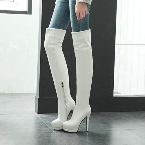 2020 Women Over the Knee Boots Platform Thin High Heel Women Long Boots Zipper Women Stretch Boots Big Size 34-43
