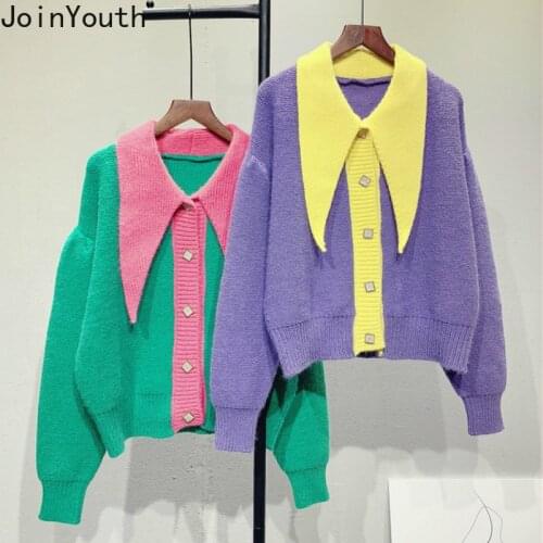 Joinyouth Sweet Chic Knitted Cardigan 2020 Korean Kniterar Sweater Patchwork Contrast Color Weater Female Roupas Tops Coat