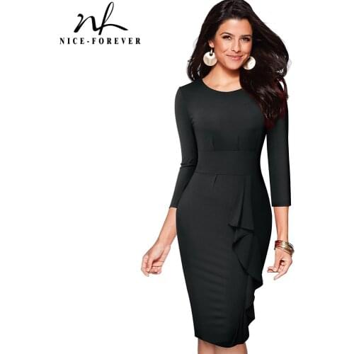 Nice-forever Elegant Wear to Work Peplum vestidos Business Bodycon Sheath Office Business Slim Women Dress btyB477