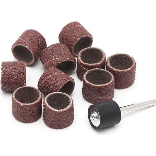 10 Pcs 12.5mm Grit 80# Sanding Bands +3.17mm Mandrel Rotary Tool Nail Drill Bits -W310