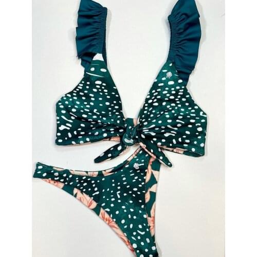 2021 Sexy Women Bikini Set Printed Bikini Swimwear Women Swimsuit Floral Bathing Suit Bow Beachwear Point Pattern Swim Suit