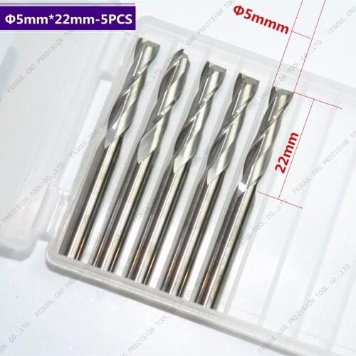 5mm*22mm,5pcs,Free shipping 2 Flutes End Mill,CNC machine milling Cutter,Solid carbide woodworking tool,PVC,MDF,Acrylic,wood