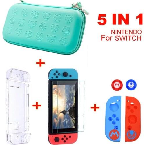 5 in 1 Cherry Switch Bag Set Case For NintendoSwitch NS NX Transparent Shell Crystal Tempered Film Joy Con Cover Games Accessory