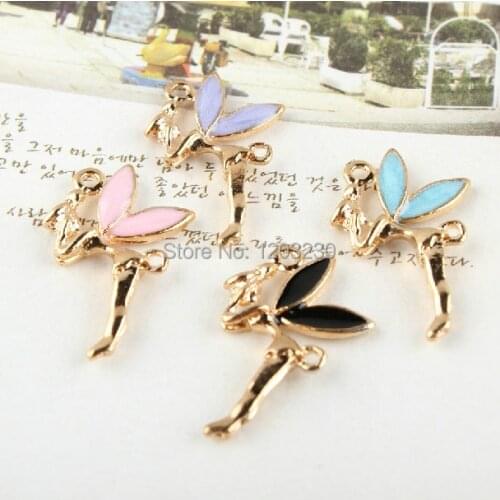 50pcs/lot alloy drop oil gold-color animals cartoon wing&litter fairy shape fashion charms diy jewelry necklace/bracelet pendant