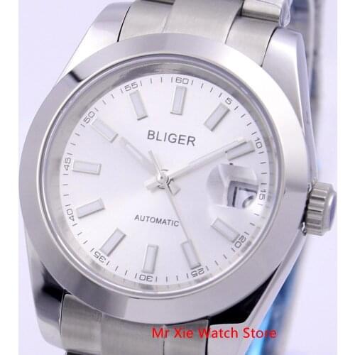 Bliger 40mm Automatic Mechanical Watch Men Luxury Calendar Luminous Waterproof Sapphire Glass Stainless Steel Case Mens Watch