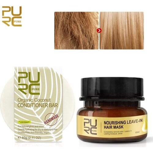 PURC Organic Coconut Conditioner bar Vegan handmade repair damage frizzy hair and Leave-in hair mask
