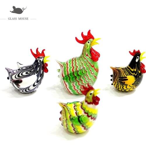 Handmade Glass Rooster Art Figurine Ornaments Colorful High Quality Vivid Cute Cock Sculpture Home Table Decor Charm Accessories