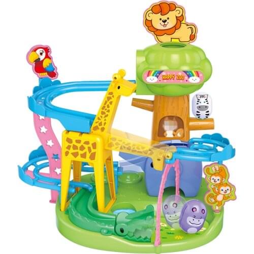 Kids Funny Cartoon Tumbler Slide Stairs Light Play Interactive Educational Track Ball Toys Electric Magnetic Toy Birthday Gift