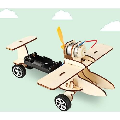 Kids DIY Assembly Electric Sliding Airplane Model Student Science Experiment Toy Wood DIY Assembly Airplane Model children toys