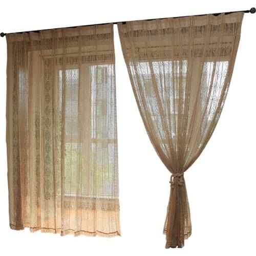 Cotton Hemp Vintage Curtains for Bedroom hemp color Cotton Hollow Lace Cotton Crochet Knitted Curtain Drapes for Livingroom