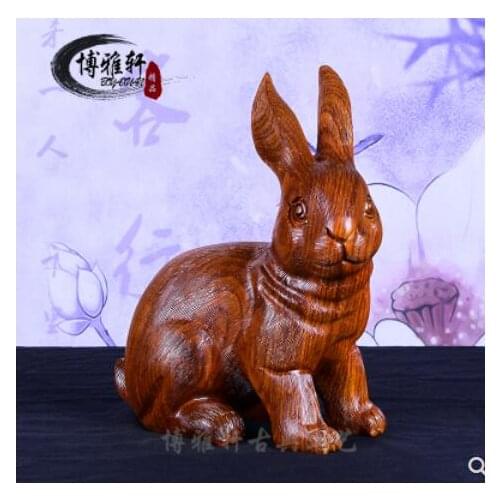 Chrysanthemum pear Woodcarving rabbit furnishing a solid wood zodiac animal crafts mahogany home sitting room decorations