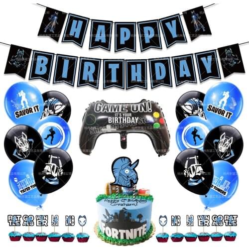 Fortnites Game Party Decoration Fortress Night Fortnights Flag Pulling Balloon Card Fort Party Birthday Set Battle Royale Decor