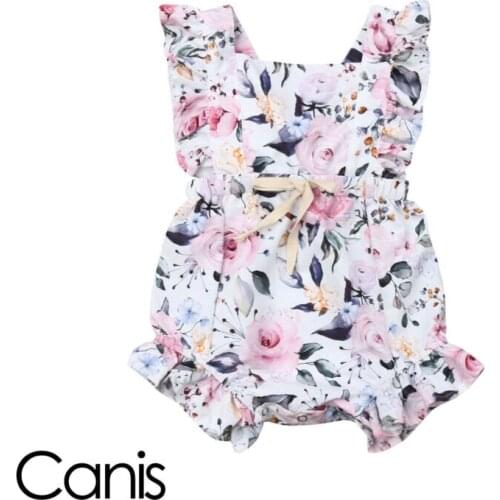 2020 Summer Newborn Infant Toddler Baby Girls Romper Cotton Floral Sleeveless Backless Outfits Clothes Jumpsuit Costume Clothing