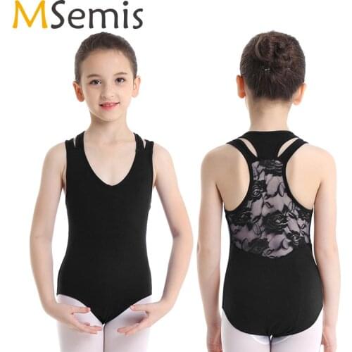 Girls Lace Ballet Leotards Dance Costume Kids Sleeveless Lace Splice Racer Back Cotton Ballet Dance Gymnastics Leotard Jumpsuit