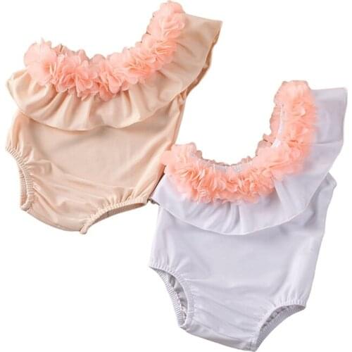 Newborn Baby Girl Sleeveless Swimwear Romper 3D Flower One Shoulder Ruffles Bathing Suit Beachwear One-Piece Swimming Clothes