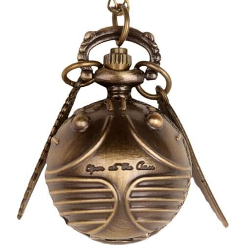 Retro Snitch Ball Shaped Quartz Pocket Watch Fashion Sweater Angel Wings Necklace Chain Gifts for Men Women kids