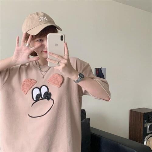 Summer 2021 New Japanese Kawaii Bear Print Short-Sleeved t-Shirt Female Summer Loose Casual Unique Design Oversized Female Top