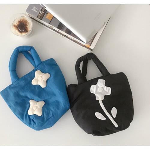 Fashion Flower Women Shopper Bag Cute Soft Cotton Ladies Small Purse Handbags Vintage Girls Student Bucket Bags Mini Casual Tote