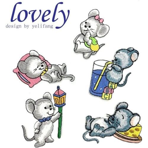 20pcs/lot Embroidery Patches Clothing Decoration Accessories Cute Animals Cartoon Little Mouse Diy Iron Heat Transfer Applique