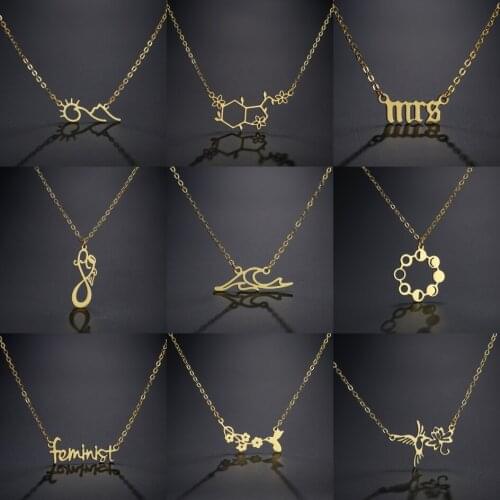 Handmade Serotonin Molecule Chemistry Necklace For Women Stainless Steel Jewelry Hummingbird Pendant Necklace