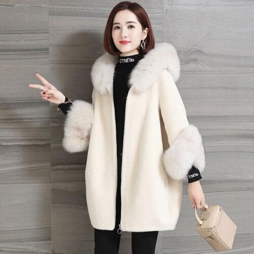 Faux Fur Long Coat Fall Winter Solid Loose Imitation Fox Fur Collar Cashmere Coats Women Rabbit Fur Plus Size Female Jacket Y646
