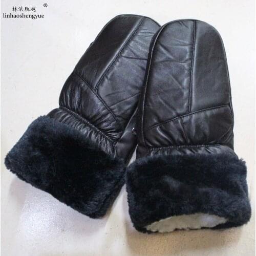 Linhaoshengyue Real Sheep Fur Glove For Man and Women Sheep Fur Lining