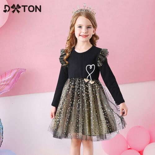 DXTON Girls Dresses Flying Long Sleeve Kids Winter Dress For Girls Elegant Birthday Party Girls Vestidos Children Princess Dress