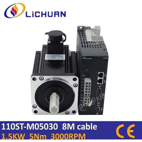 110ST-M05030 5Nm 3000rpm AC servo motor 1.5KW and servo driver 1.5KW with 8M cable servo cnc for wood router machine