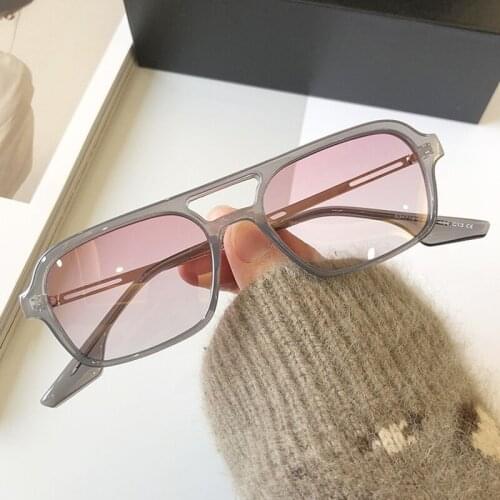 Polarized Vintage Double Beam Small Square Sunglasses For Women 2021 Brand TR90 Gradient Sun Glasses Men Fashion Pilot Eyewear