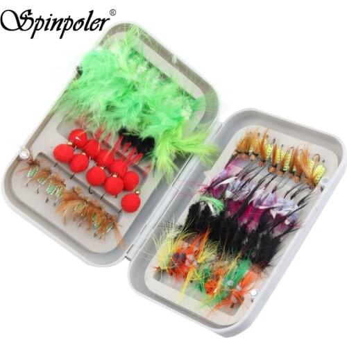 Spinpoler Various Types Handmade Fly Fishing Flies Kit with Box, Dry Wet Flies, Nymphs, Streamers for Bass Salmon Trout 80pcs