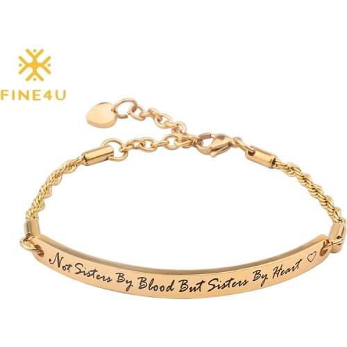 FINE4U B242 Stainless Steel Coordinates Thin Bar Bracelet Rose Gold Color Adjustable Bracelet Friendship Bridesmaid Jewelry