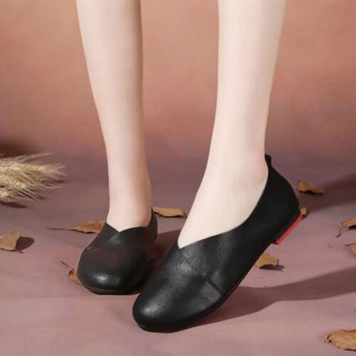 2019 Genuine Leather Flat Shoes Woman Hand-sewn Leather Loafers Cowhide Flexible Spring Casual Shoes Women Flats Women Shoes