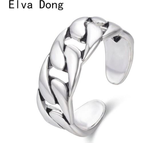 Vintage Retro Silver Color Wide Curb Chain Open Rings For Women Girls Finger Jewelry Punk Anillos Bague Anel Aneis Brass Knuckle