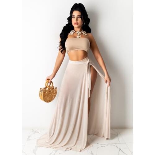 2021 New Summer Women Beach Dresses See Through Long Skirt Elastic Waist Evening Beach Party Dresses