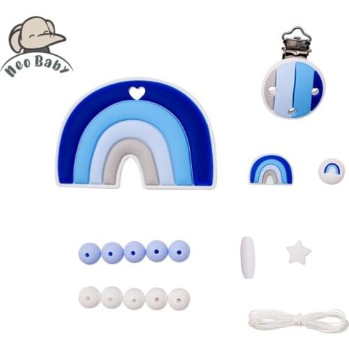 1set Rainbow Silicone Beads Teething Food Grade BPA Free DIY Pacifier Chain Clips Accessories Cartoon Holder Chain Nylon Rope