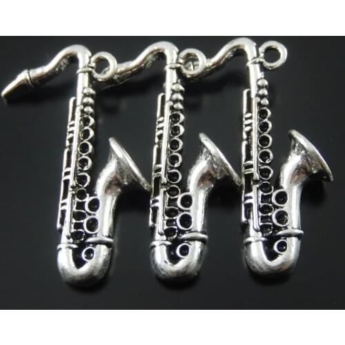 20pcs/lot Fashion Musical Sax Necklace Pendant Hot Sale Vintage Silver Color Metal Charms 36*25mm Jewelry Findings 38634