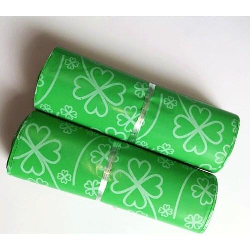 100pcs/lot Courier Bags Green four-leaf clover Pattern Self-Seal Adhesive Shoes Bag Matte Material Envelope Mailer Mailing Bag