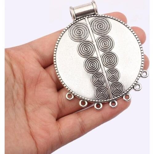 2PCS Antique Carved Spiral Vortex Large Charms Pendants Connector for Necklace Making Jewelry Findings 72x58mm