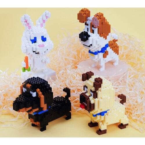4pcs/lot Magic Building Blocks Max Dog Assembling Mini Bricks Bull Dog Model Connection Mirco Figures Toys For Children Gift