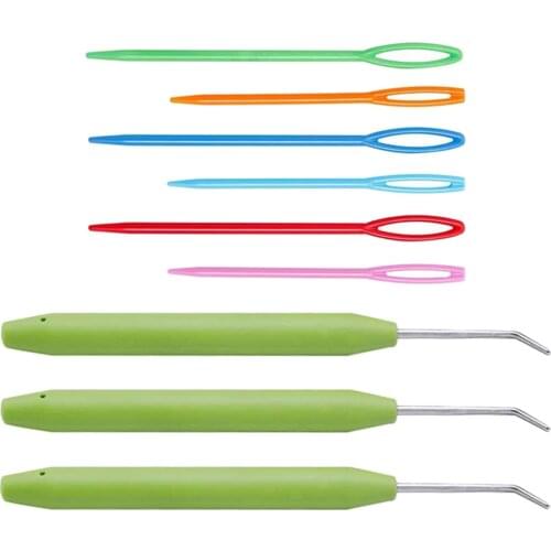 9PCS Crochet Hooks Set for Extreme Comfort Crochet Hooks Kit with Crochet Needle Accessories Big Eye Plastic Needles Set