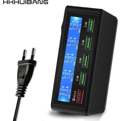 HKHUIBANG 3.0 5 Ports Adapter Mobile Phone Fast Chargering For Iphone /Sumsung /Xiaomi Tablet Station Plug 50W Usb Charger