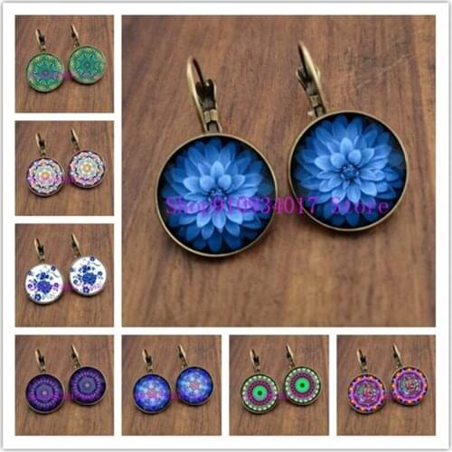 SUTEYI Charm Henna Yoga Amulet Ladies Earrings Round Glass Cabochon Earings Jewelry Bohemian Mandala Earrings For Women