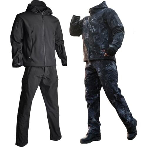 Army Waterproof Camo Hunting Clothes Suit Shark Skin Military Coat+Pants Men Soft Shell Hunting Jacket Sets Tactical Jackets TAD