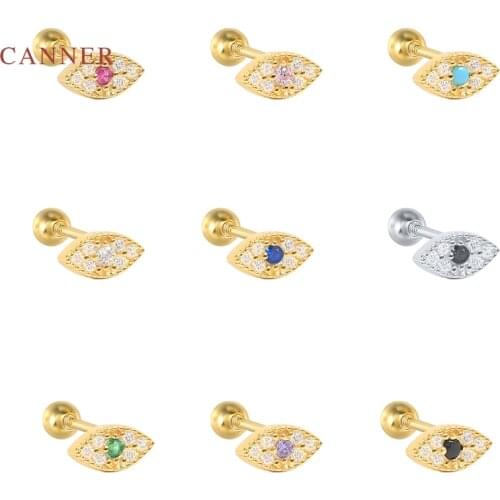 CANNER Eye Drill Zircon Blue/White/Black/Purple Earrings For Women 925 Sterling Silver Piercing Stud Earrings Pendientes Jewelry