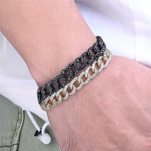 Fashion Men Crystal Shiny Bracelet Cuban Link Chain Hip Hop Miami Style 8 Color Optional zircon bracelet Jewelry Chain bracelets